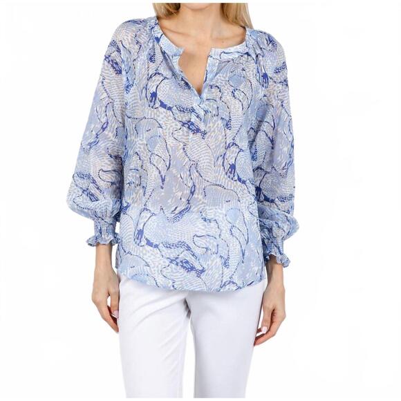 NEW FINLEY sophie sea spray top in blue/white